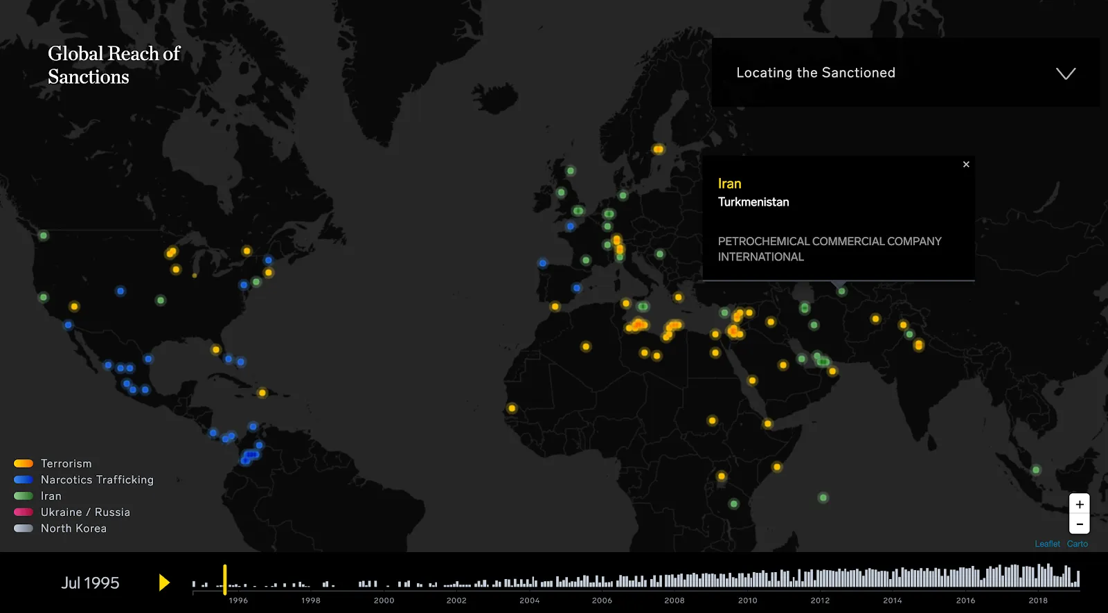 Global map showing sanctions alerts.
